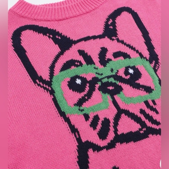 NWOT Oxknit Pink French Bulldog Sweater - Picture 2 of 5
